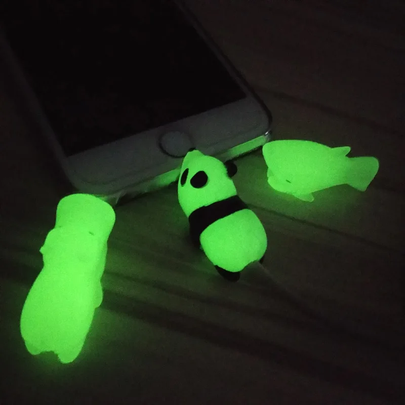 

Glow In Dark Toy Kawaii Animal Cable Bite Protector for IPhone Winder Phone Cable Chompers Prank Pvc Animal Doll Model Funny