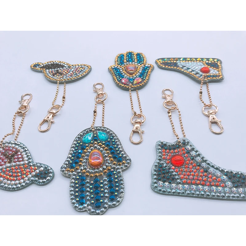 

Meian 6pcs DIY Keychain Special Shaped Hat Hands Full Drill Diamond Painting Key Chain with Key Ring Jewelry Gifts for Girl Bags