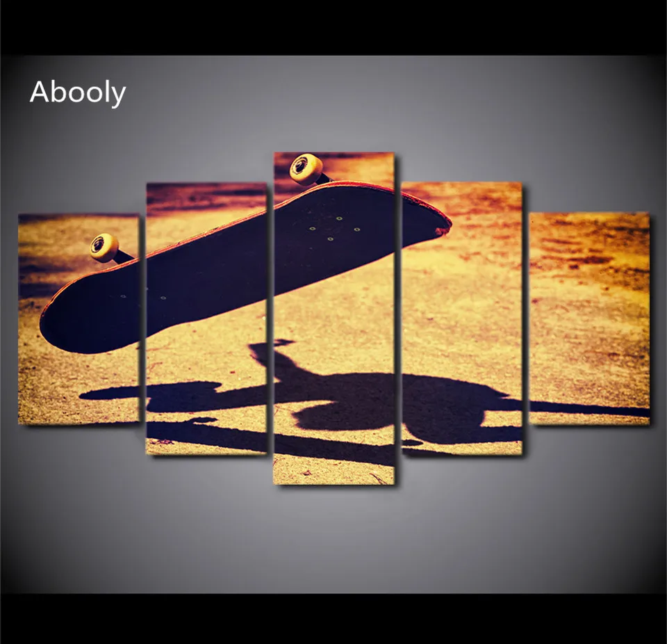 HD Printed 5Piece Canvas Art Skateboard Painting Framed Vintage Wall
