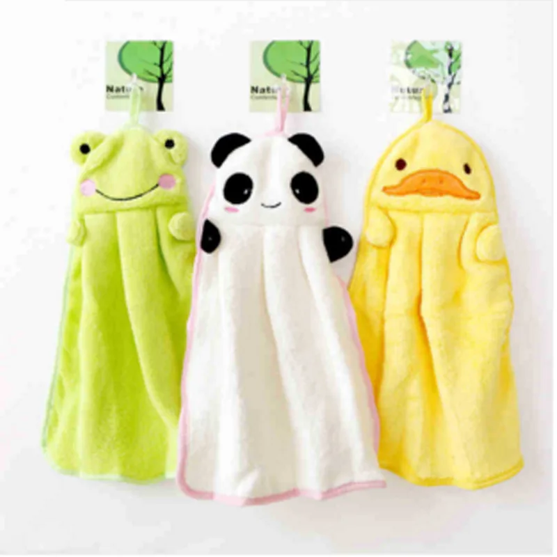 New Children's Cartoon Towel Microfiber Coral Velvet Animal Newborn Towel Embroidery Hanging Baby High Quality Cotton Hand Towel