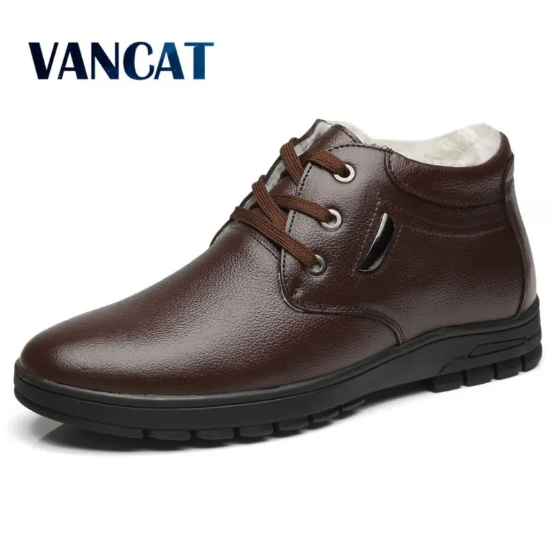 Vancat/зимние мужские ботинки; коллекция года; высококачественные мягкие зимние ботинки из натуральной кожи; водонепроницаемые мужские Ботильоны; нескользящие теплые ботинки - Цвет: 88 brown