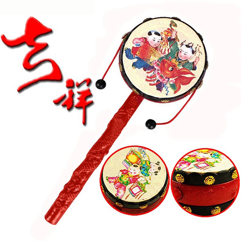 Красный китайский традиционный спин игрушка погремушка барабан дети мультфильм ручной Колокольчик пластик для ребенка