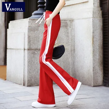 

Vangull Pants Lady Highstreet Side Striped Elastic Waist Flare Leg Elegant Pants 2019 New Spring Autumn Women Casual Trousers
