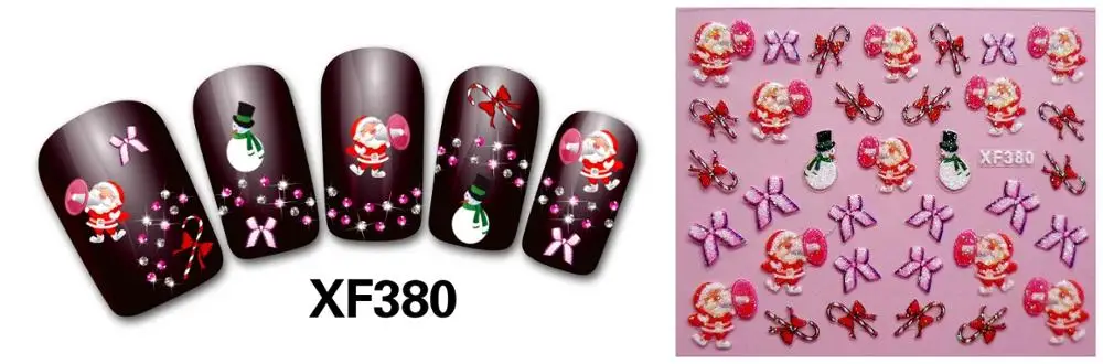 Счастливого Рождества 3D дизайн наклейки для ногтей обратно клей наклейки для ногтей Советы красоты DIY - Цвет: XF380