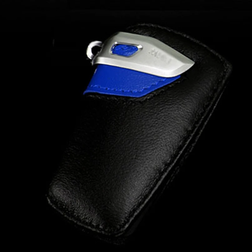 Key Case Bag Cover Fob Holder For BMW 3 5 7 Series X3 Sport Line Genuine Leather Blue