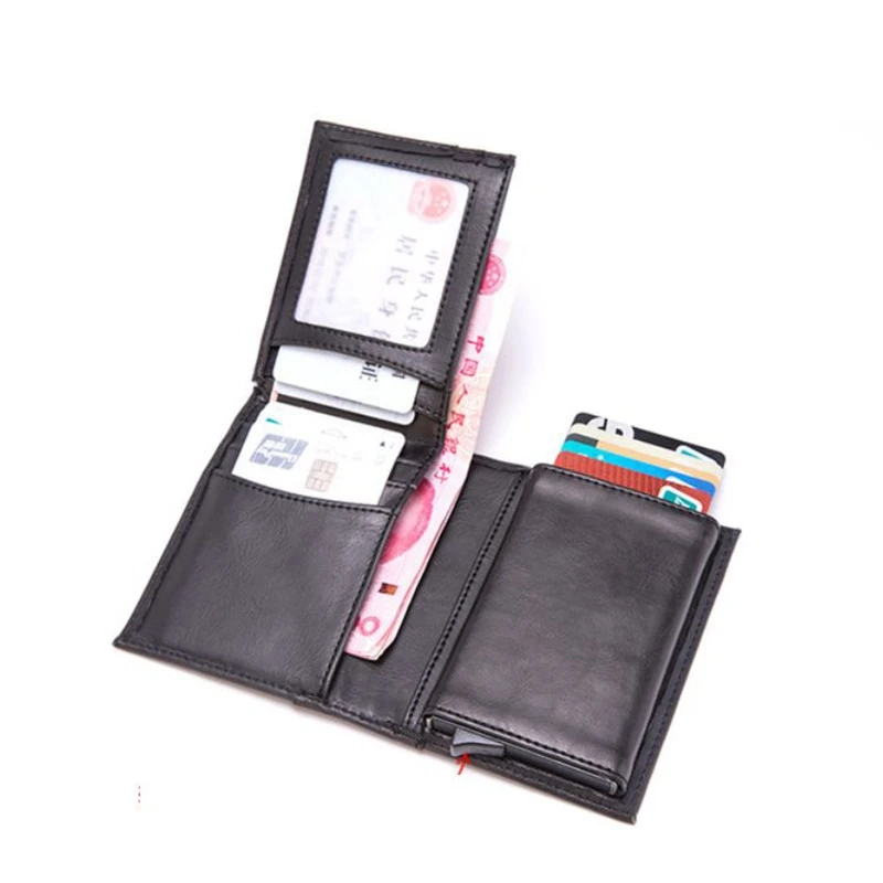 

Automatic Slide Credit Card HoldersTravel Aluminum Women Men RFID Blocking Wallet Money Case Protection PU Leather Cardholder