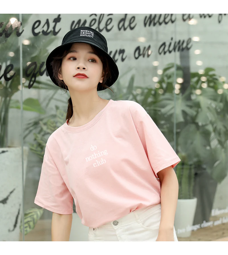 do nothing club Letters Print Tshirt Women Harajuku Short Sleeve Cotton Casual Funny T Shirt Streetwear Hipster Tumblr Tops Tees (3)