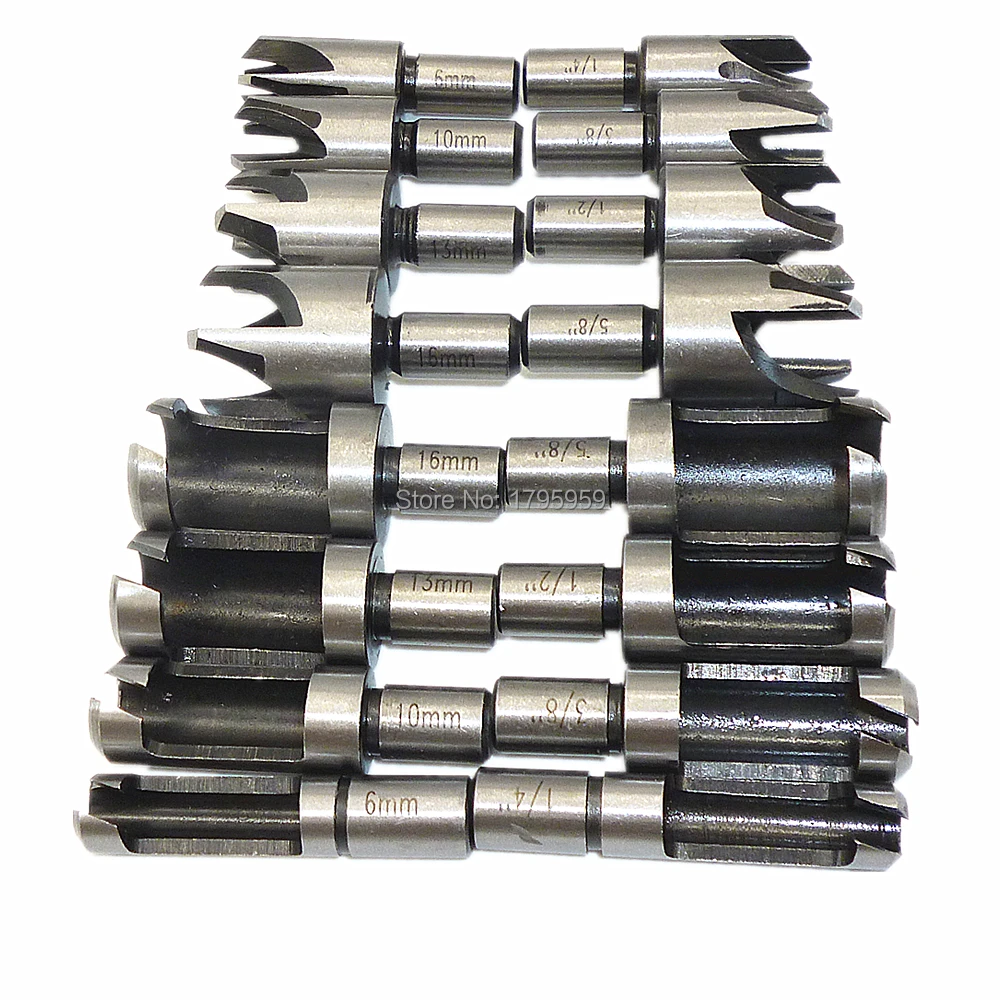 

16pcs Woodworking Plug Cutter Drill Bit Straight & Tapered Claw Type Hole Cutter Tool Set 5/8" 1/2" 3/8" 1/4" 6mm 10mm 13mm 16mm