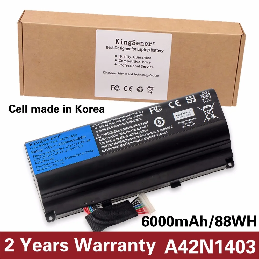 

KingSener 15V 6000mAh Korea Cell A42N1403 Battery for ASUS ROG G751 G751JY G751JM G751JT GFX71 GFX71JY GFX71JT A42LM9H A42LM93