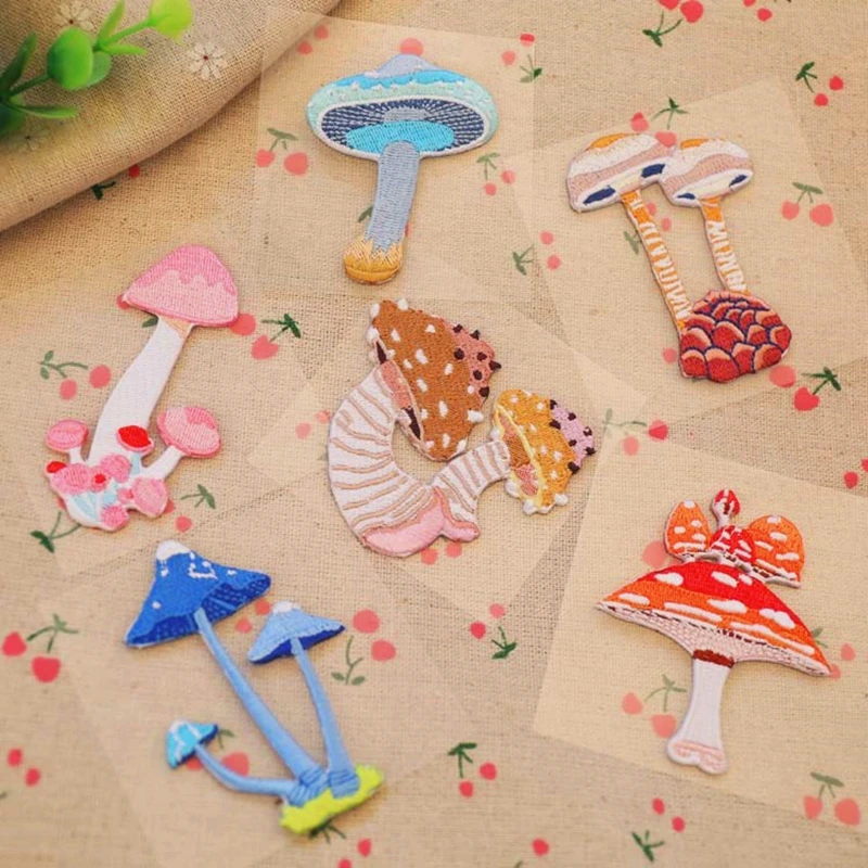 

1PC embroidered Cartoon Small mushroom patch DIY fabric plant Stickers Sew on fashion cute kids suit clothes Hole patches