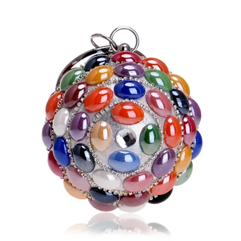 

GLOIG Ceramics Fashion Circular Women Clutch Bags Rhinestones Party Wedding Handbags Shoulder Lady 2018 Evening Purse Bags