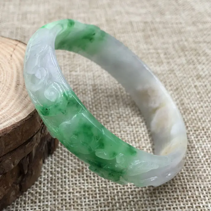 

A-77 Beautiful Hand-carved Emerald Green Jadeite Jade Gems Bracelet Bangle 59mm a 5.19
