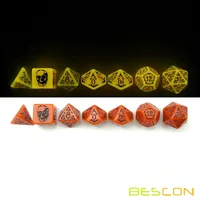 Bescon Glowing Halloween Polyhedral Dice 7pcs Set, Luminous Halloween RPG Dice Set, Glow in Dark Halloween DND Game Dice 2
