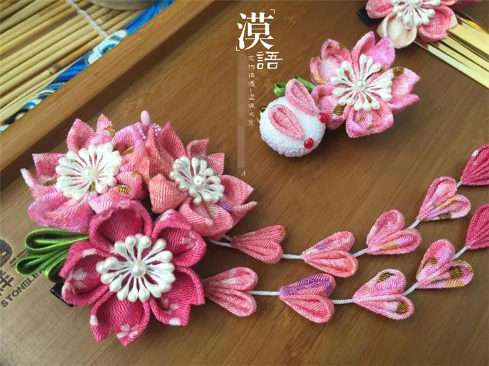 Hand made шпилька из хлопчатобумажной ткани заколки для волос заколки японские кимоно Аниме для маскарада аксессуары sakura bunny розовый A