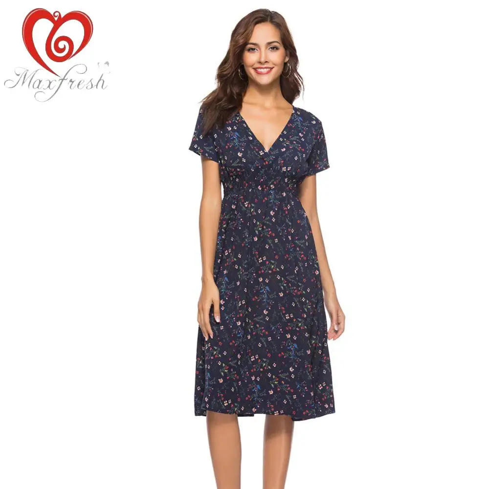 Maxfresh Fashion Women Maxi Knee Length Dress Vintage embroidered Dress