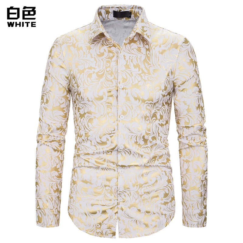 

(European Size) 2019 Men'S Autumn Casual Fashion Lapel Design Shirt Hot Stamping Long-Sleeved Shirt Dragon Shirt