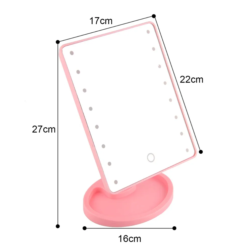 Светодиодный косметическое настольное портативное компактное косметическое зеркало для макияжа, 16/22 светодиодный свет, освещение для путешествий, косметическое зеркало для женщин, черный, белый, розовый
