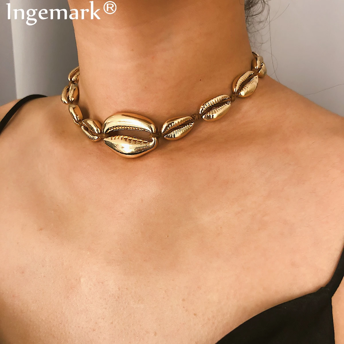 

Ingemark Boho Hawaiian Alloy Shell Necklace Choker Jewelry Women Summer Cowrie Vintage Full Seashell Chain Necklace for Women