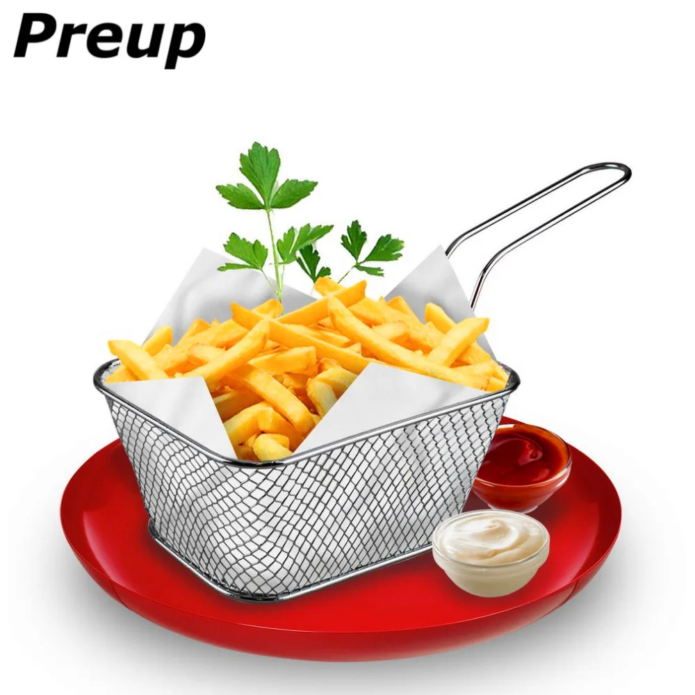 

PREUP Mini Chef Foldable Fry Basket Steam Rinse Strain French Fries mesh Colander Strainer Net Kitchen Gadgets Cooking Tools