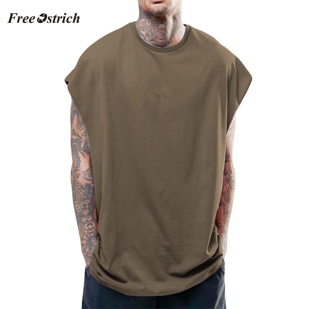 

Free Ostrich Men's Europe And America Solid Loose Sleeveless Vest Casual O-neck Fashion Hip Hop Style Tank Chaleco Sin Mangas
