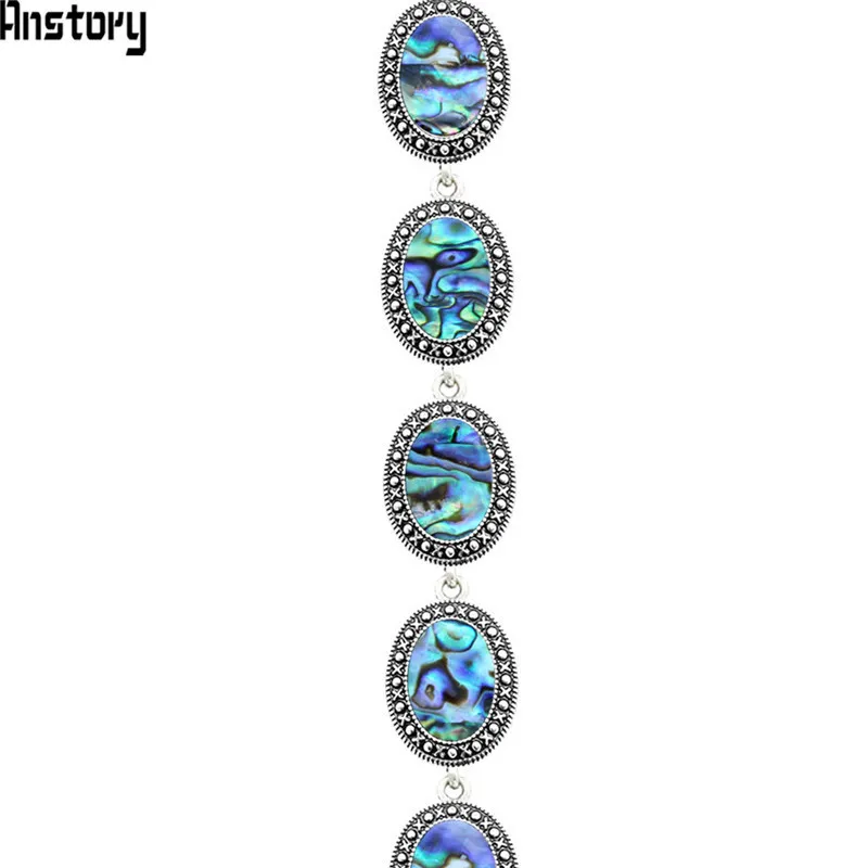 

Oval Shell Bracelet For Women Exotic Dot Design Vintage Look Antique Silver Plated Bangle Fashion Jewelry TB332