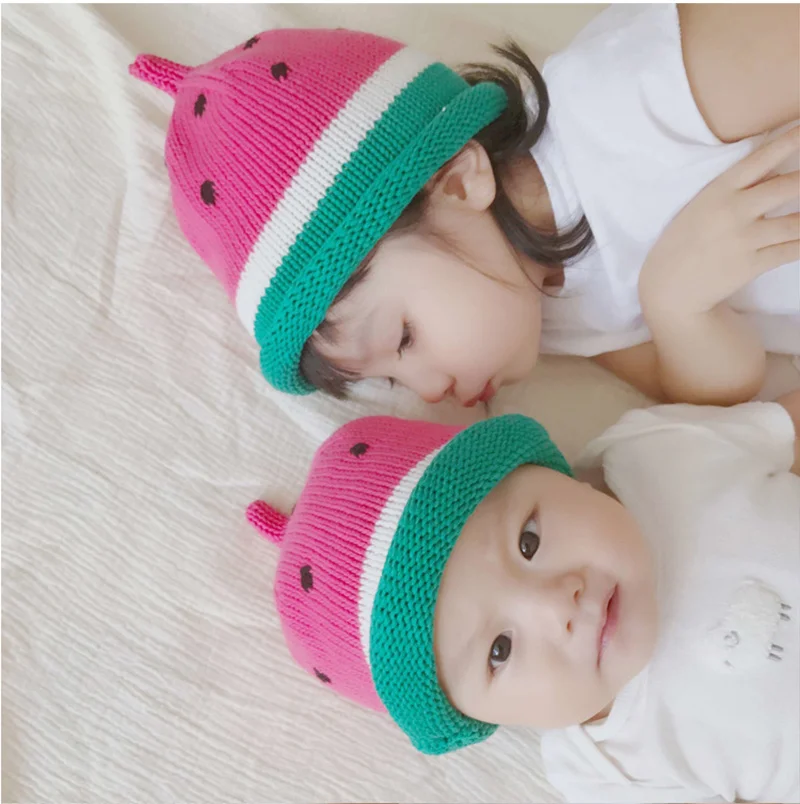 Cute Watemelon Baby Hat Red Yellow Fall Fashion Beanie Hat For Boys Girls Cotton Comfortable Toddler Hat Photography Props 1-3Y (3)