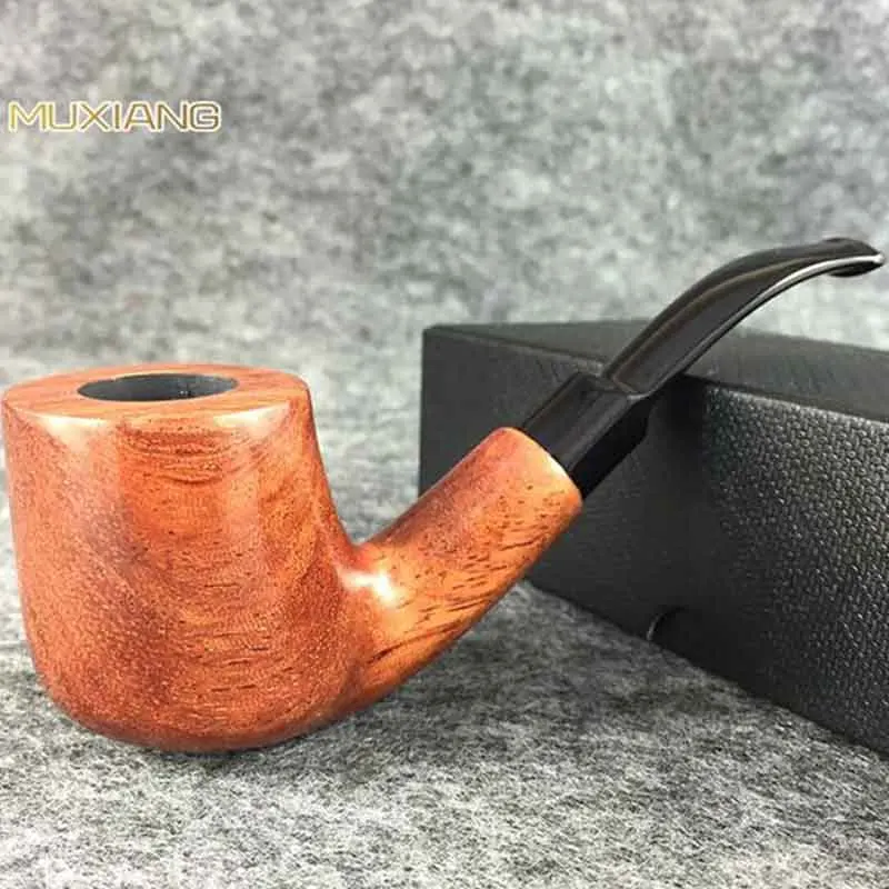 Goedkoop MUXIANG kevazingo hout Handgemaakte 9mm Filter Gebogen Hout Roken Tabak Zadel Mondstuk Mannen Klassieke Houten Pijpen gift ad0029
