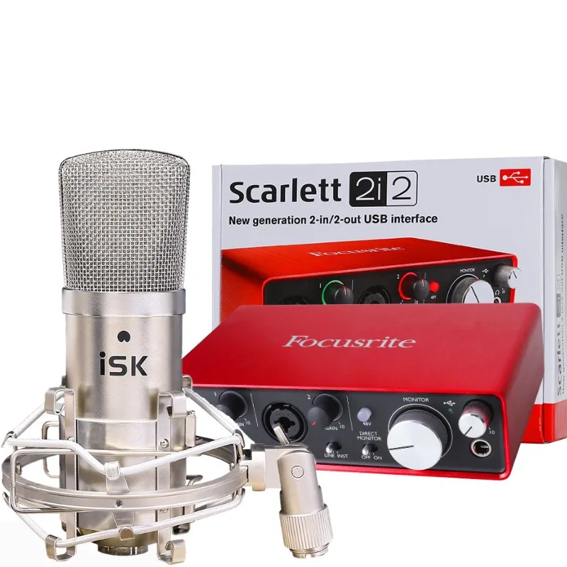 

Upgraded Focusrite Scarlett 2i2 2nd gen recording audio interface USB2.0 sound card and iSK BM-800 microphone live broadcast set