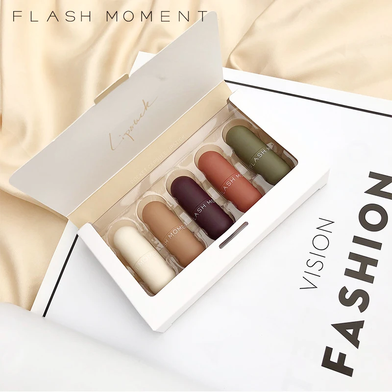 

5pc/set mini Nude Matte Lipstick Waterproof Long Lasting Moisturizing Lip Kit Makeup Set Pigment Velvet Beauty Makeup TSLM1