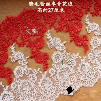 

Fashion new AtSknSk lace wholesale 3 Yards/lot Red or white car bone Paillette lace trim for fabric wedding dress 27cm width