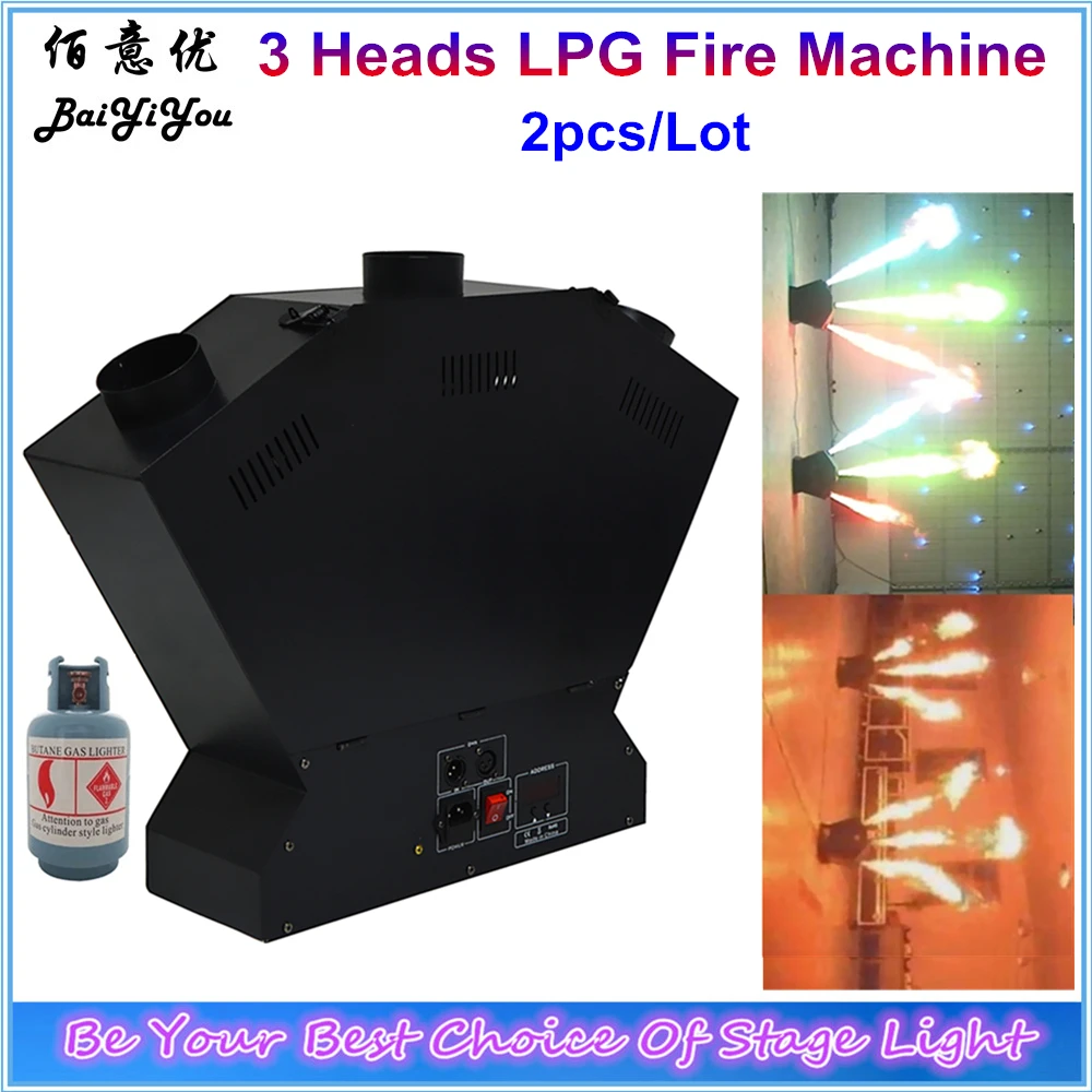 

2pc/Lot Triple 3 Heads LPG Fire Flame Machine DMX512 Control Stage Flame Effect 200w Three Direction Spraying LPG Fire Projector