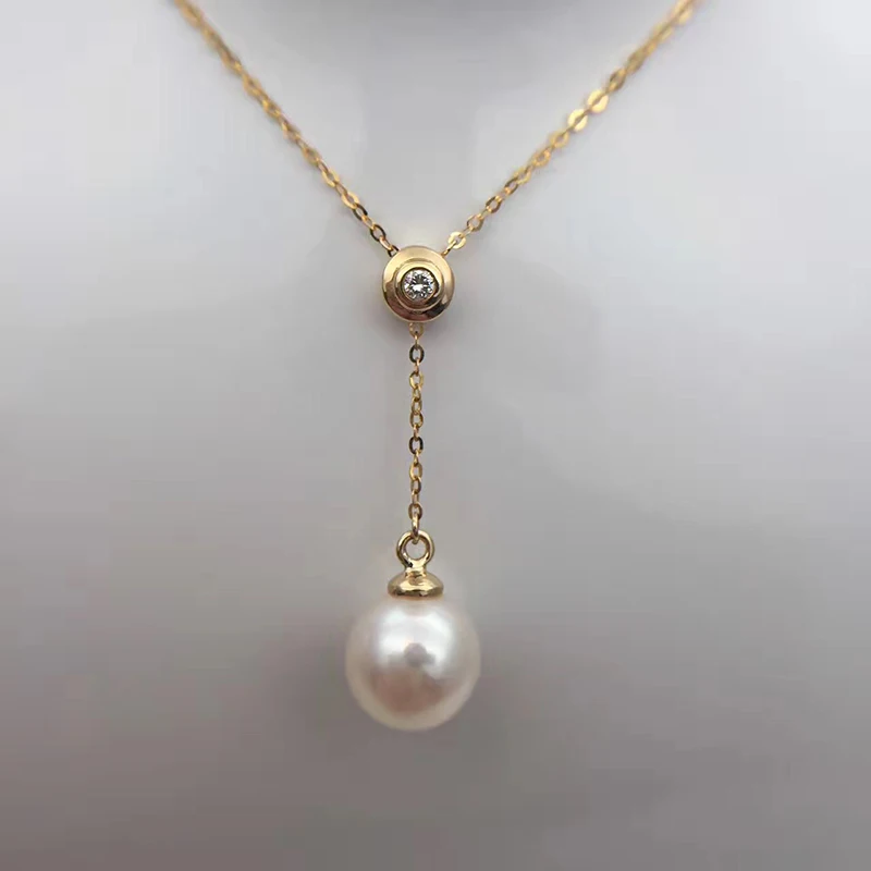 Sinya 18 К Au750 Золотая инкрустация Колье 0.023ct настоящий бриллиант с 9 мм натуральным жемчугом Y Стиль ожерелье для женщин девушек хорошее ювелирное изделие
