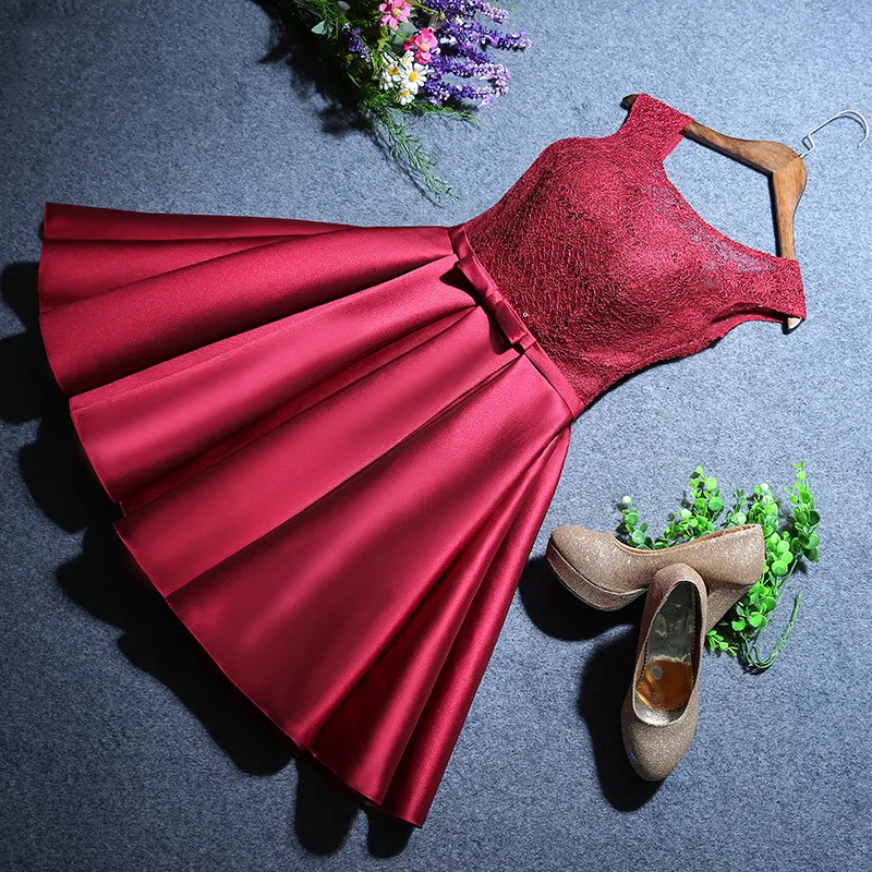 

It's YiiYa Cocktail Dresses 2019 Summer Backless Lace Up Knee Length Dresses Elegant Sleeveless Formal Women Party Gowns LX112