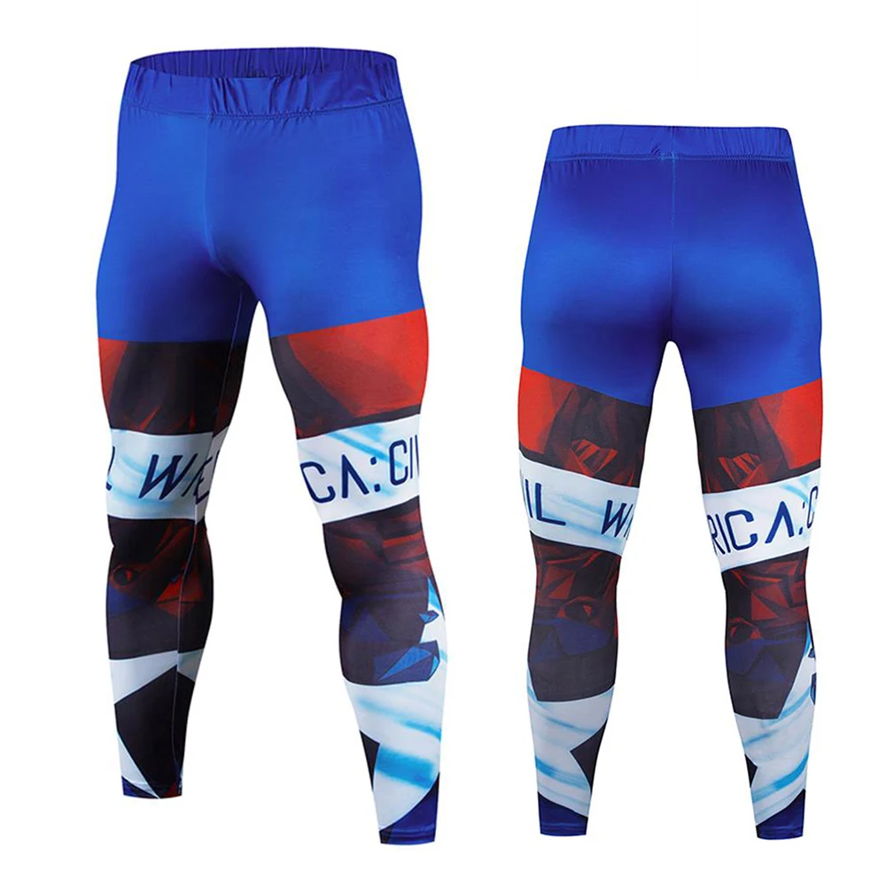 Компрессионные брюки Капитан Америка, мужская спортивная одежда, штаны для пробежек, мужские спортивные леггинсы, тренировочные штаны для спортзала, мужские колготки для бега