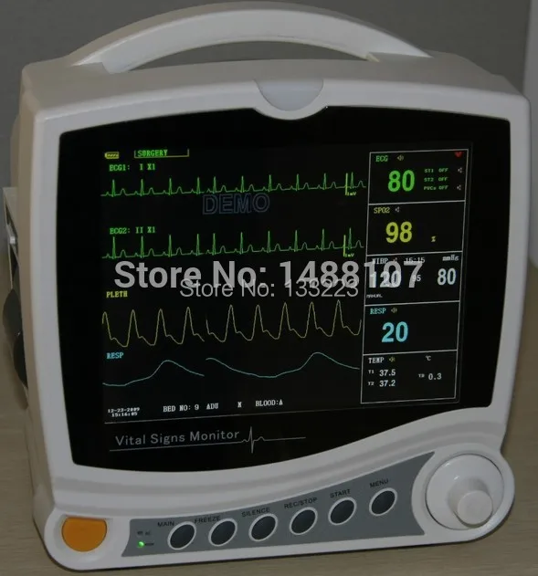 CMS6800  TFT 8 inch Multi Parameter ( SPO2 + NIBP + PR +TEMP + RESP ) Vital Signs USB Portable ICU Patient Monitor