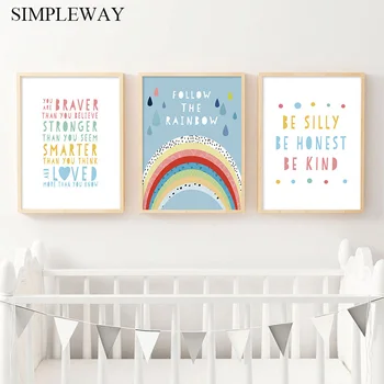 

Rainbow Nursery Wall Art Child Poster Canvas Wall Art Print Simple Quotes Painting Decorative Picture Baby Kids Bedroom Decor