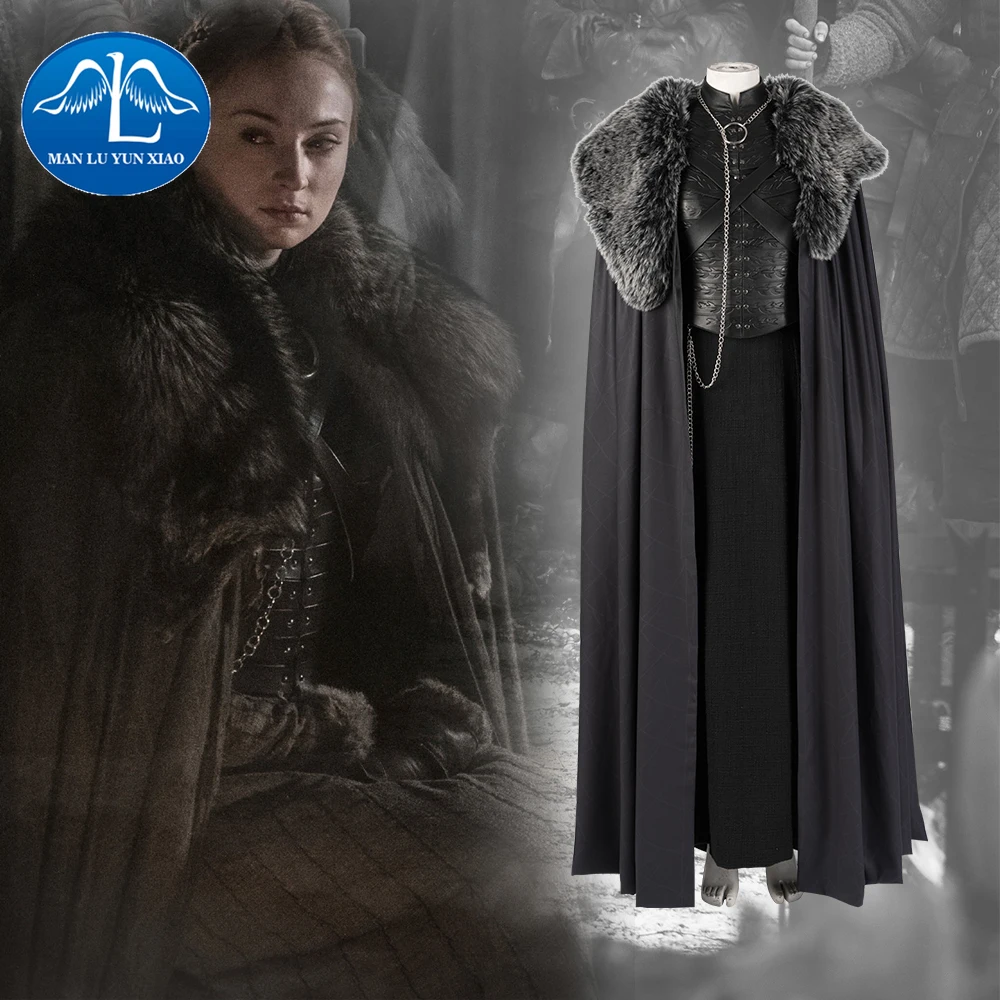

Game of Thrones Cosplay Costume Sansa Stark Cosplay Dress Cloak Outfit Custom Made Halloween Accessories Faux Leather