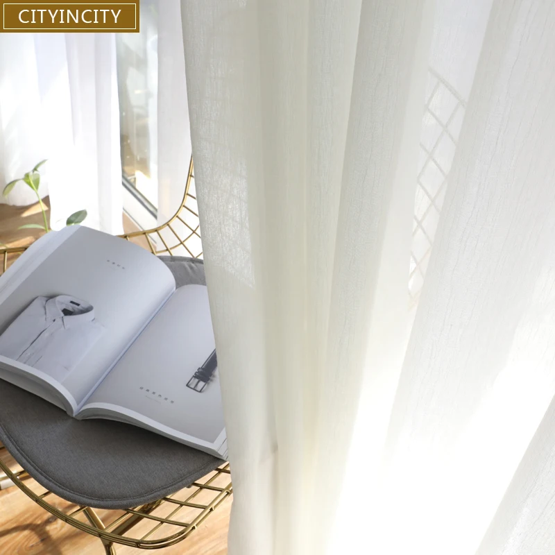 CITYINCITY Modern Curtain For living room Jacquard Voile Fresh Striped Sheer Tulle Curtains Kitchen and bedroom Customized | Дом и сад