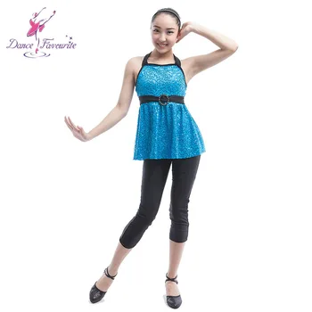 

Jazz & Tap Dance Costume Classic Halter Style Sequin Tunic Features Attached Belt With Rhinestone Buckle Trim Dance Wear
