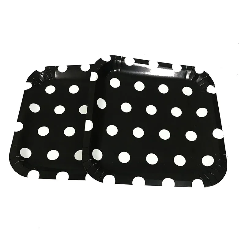 10pcs/lot Black dots square dishes plates Black polka dots party