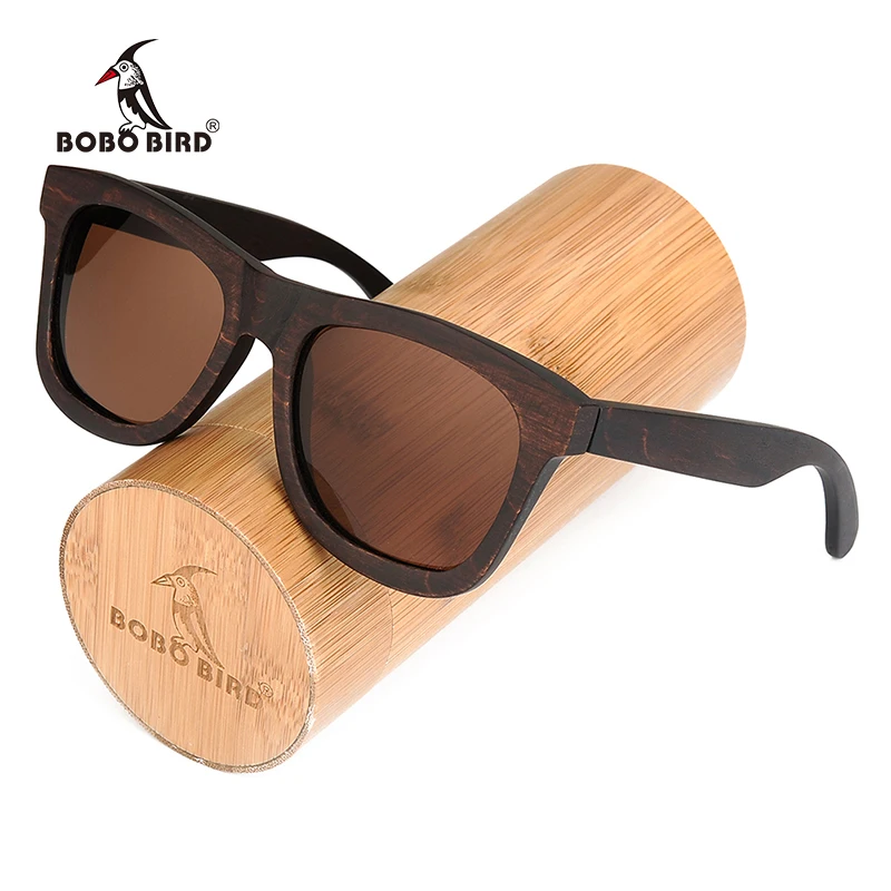 BOBO BIRD okulary поляризованные солнцезащитные очки из черного дерева Коричневые Серые линзы UV400 очки ручной работы на заказ