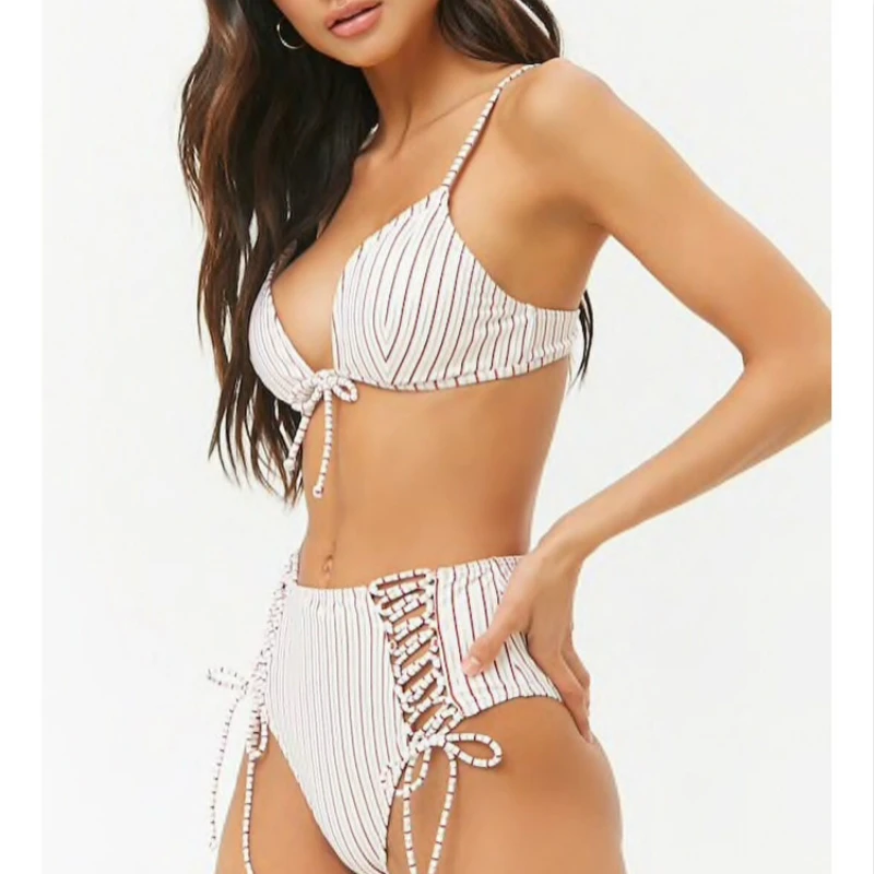 vertical striped high waisted bikini