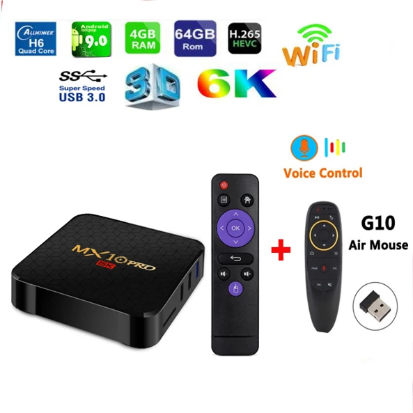 MX10 Pro 6k светодиодный Android tv BOX 9,0 allwinner h6 Четырехъядерный 4 Гб ram 32 ГБ/64 Гб rom 6K 100m lan HDR Поддержка 2,4g VS MX10