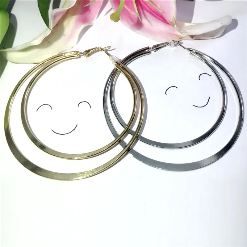 

2017 New Arrival Fashion Big Harajuku Circular Doubler Hoop Earrings Crystal Gold 2.75 in 70cm Round Earring For Woman Girl