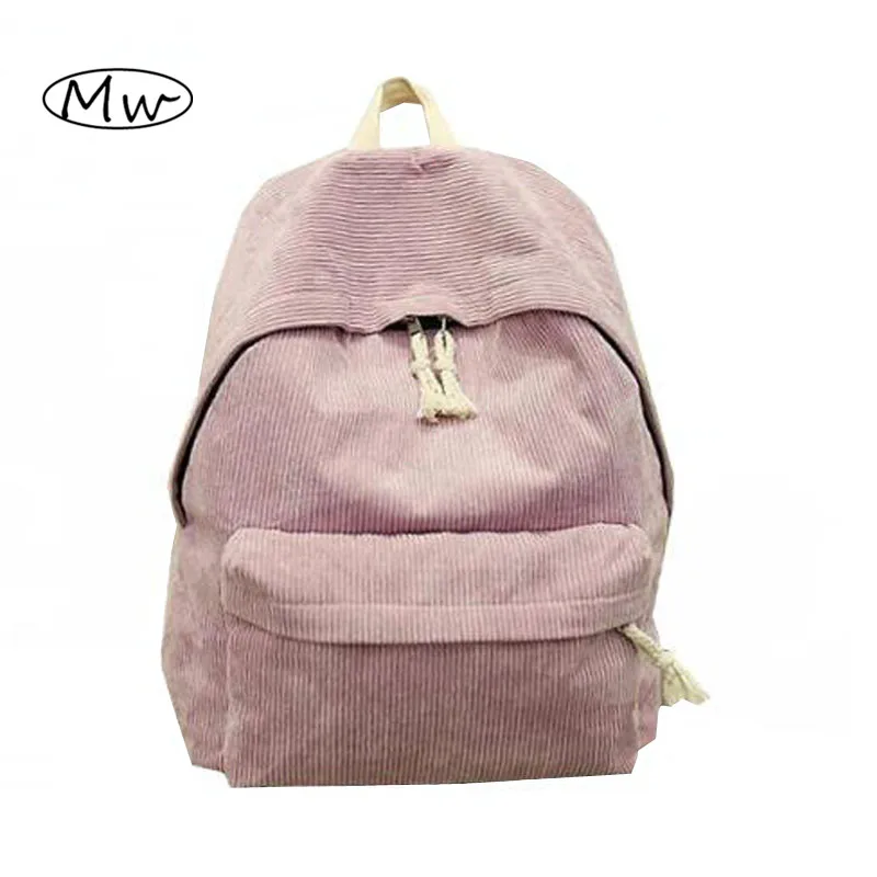 New Seven Colors Solid Corduroy Backpack Simple Women Backpack College Style School Bags For Teenager Girls