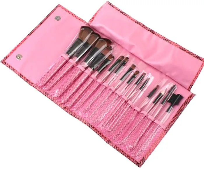 15 шт. набор кистей для макияжа инструменты набор туалетных принадлежностей для макияжа шерстяной брендовый набор кистей для макияжа чехол Brochas Maquillaje - Handle Color: pink