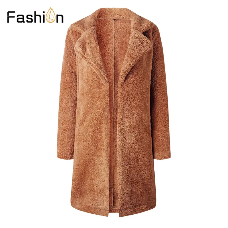 New Year Spring Faux Fur Teddy Bear Coat Jacket Women Fashion Open Stitch Hooded Coats Female Tops Long Sleeve Fuzzy Jackets