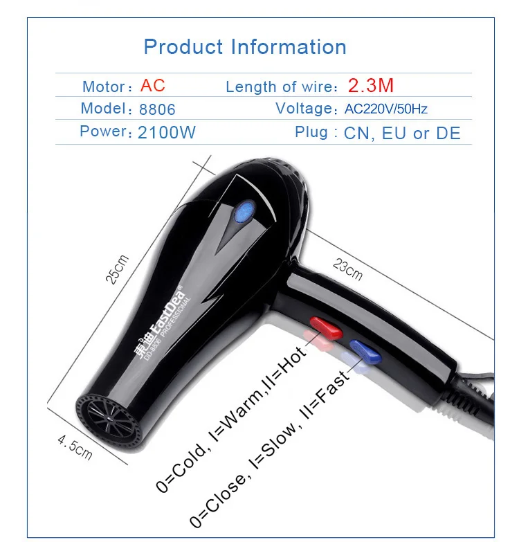 EU Plug 2100 W высококачественный профессиональный распылитель краски для волос фен Инструменты для укладки для салонов и домашнего использования