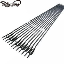 6/12/24 Mixed Carbon Arrow 30 Inch Spine 500 Black and White Feathers Replaceable Arrow Head for Compound Bow Hunting Archery