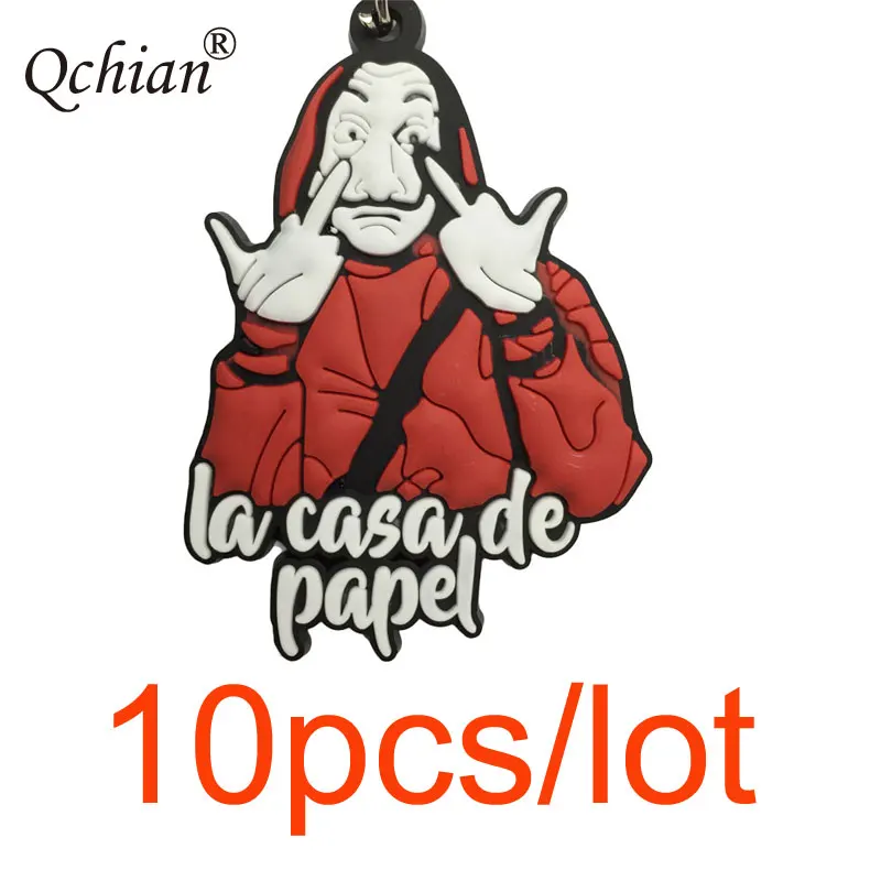

10pcs Money Heist The House of Paper Keychain for Men La Casa De Papel Key Chains for Women Gift Funny Print Key Holder Ring